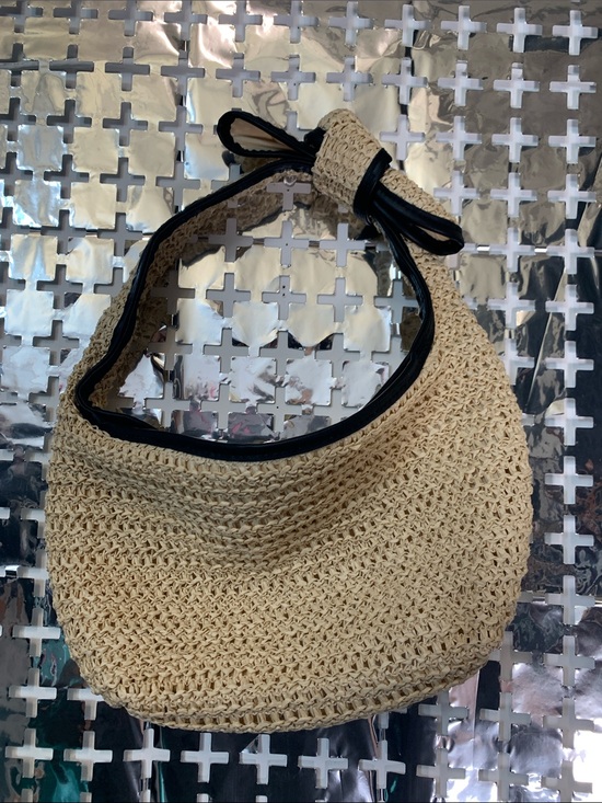 a new day Handbags - Woven Straw Hobo Bag with Black Trim